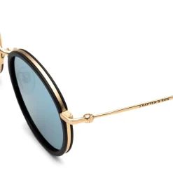 Kapten & Son Sonnenbrille Amsterdam - Farbe: Matt Black Gold Blue Mirrored Schwarz Blau