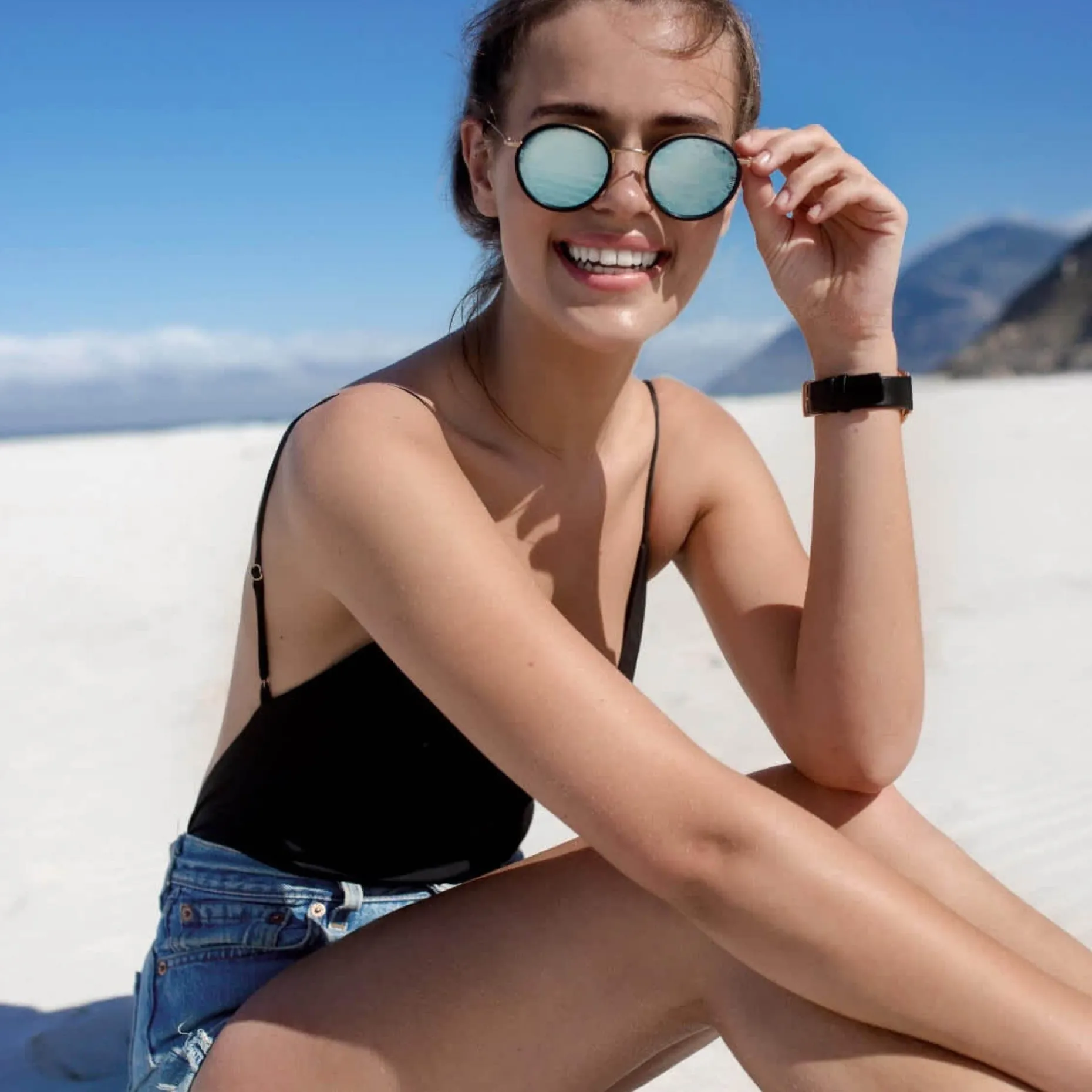 Kapten & Son Sonnenbrille Amsterdam - Farbe: Matt Black Gold Blue Mirrored Schwarz Blau