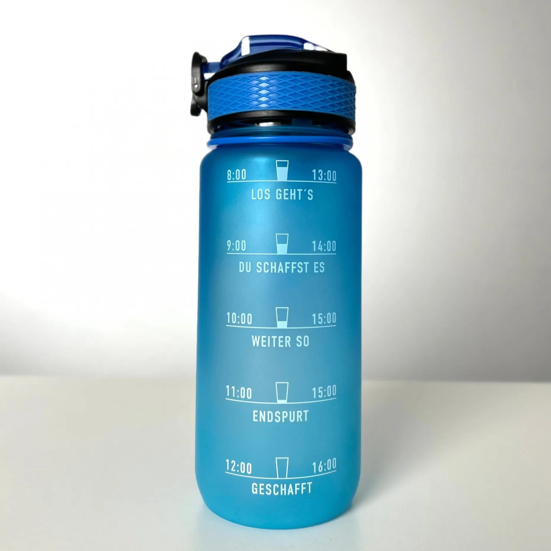 MOTIWATER 600ml Trinkflasche Small mit motivierenden Sprüchen & Uhrzeit - Variante: Blau