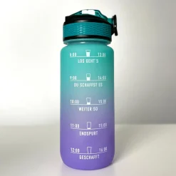 MOTIWATER 600ml Trinkflasche Small mit motivierenden Sprüchen & Uhrzeit - Variante: Lila / Grün