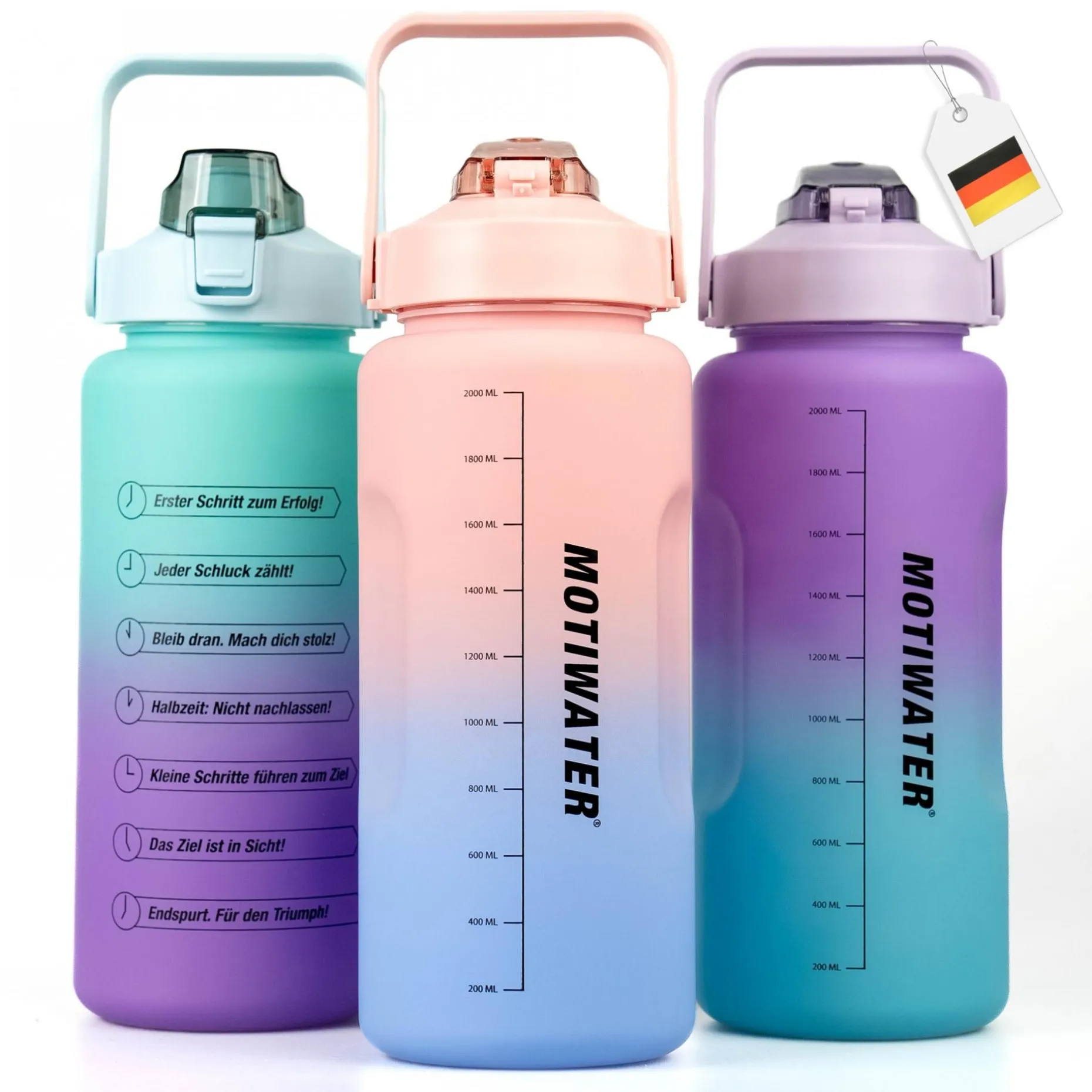 Motiwater Trinkflasche 2 L Grün / Lila