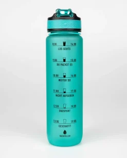 MOTIWATER Trinkflasche mit motivierenden Sprüchen & Uhrzeit - Variante: Grün (Schrift schwarz)