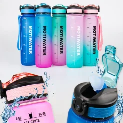 MOTIWATER Trinkflasche mit motivierenden Sprüchen & Uhrzeit - Variante: Grün (Schrift schwarz)