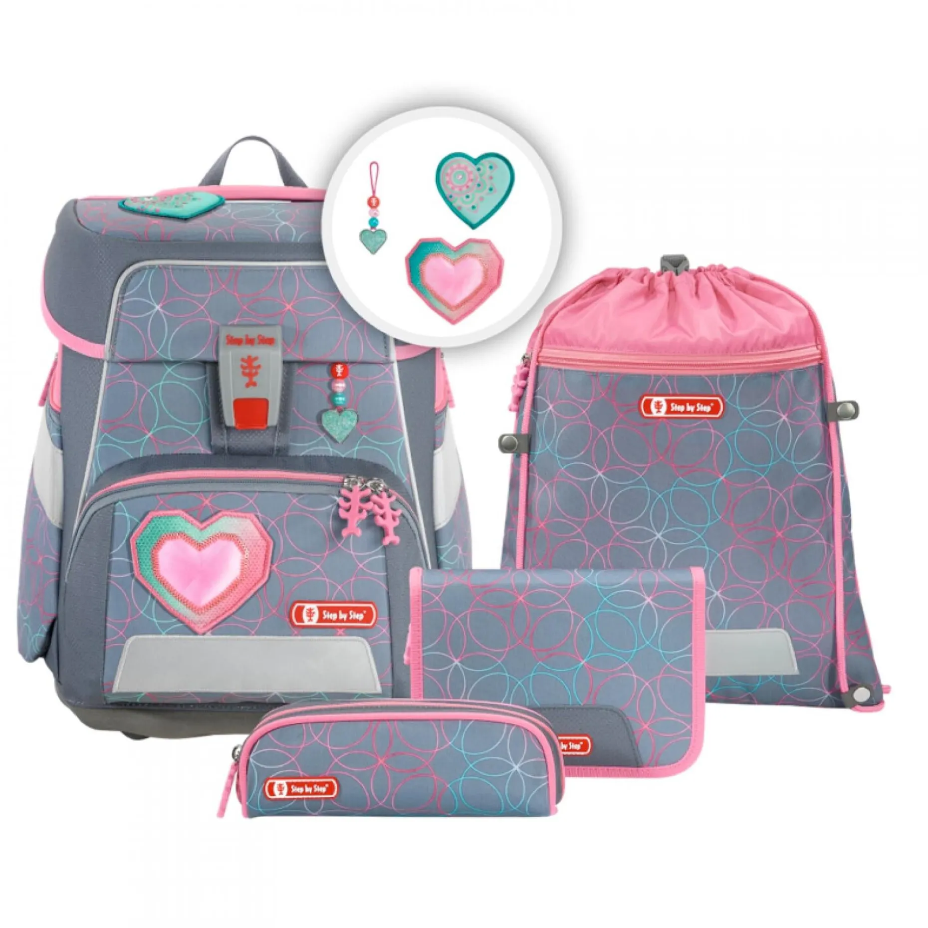 Step by Step Schulranzen-Set SPACE - Variante: Glitter Heart, 5-teilig