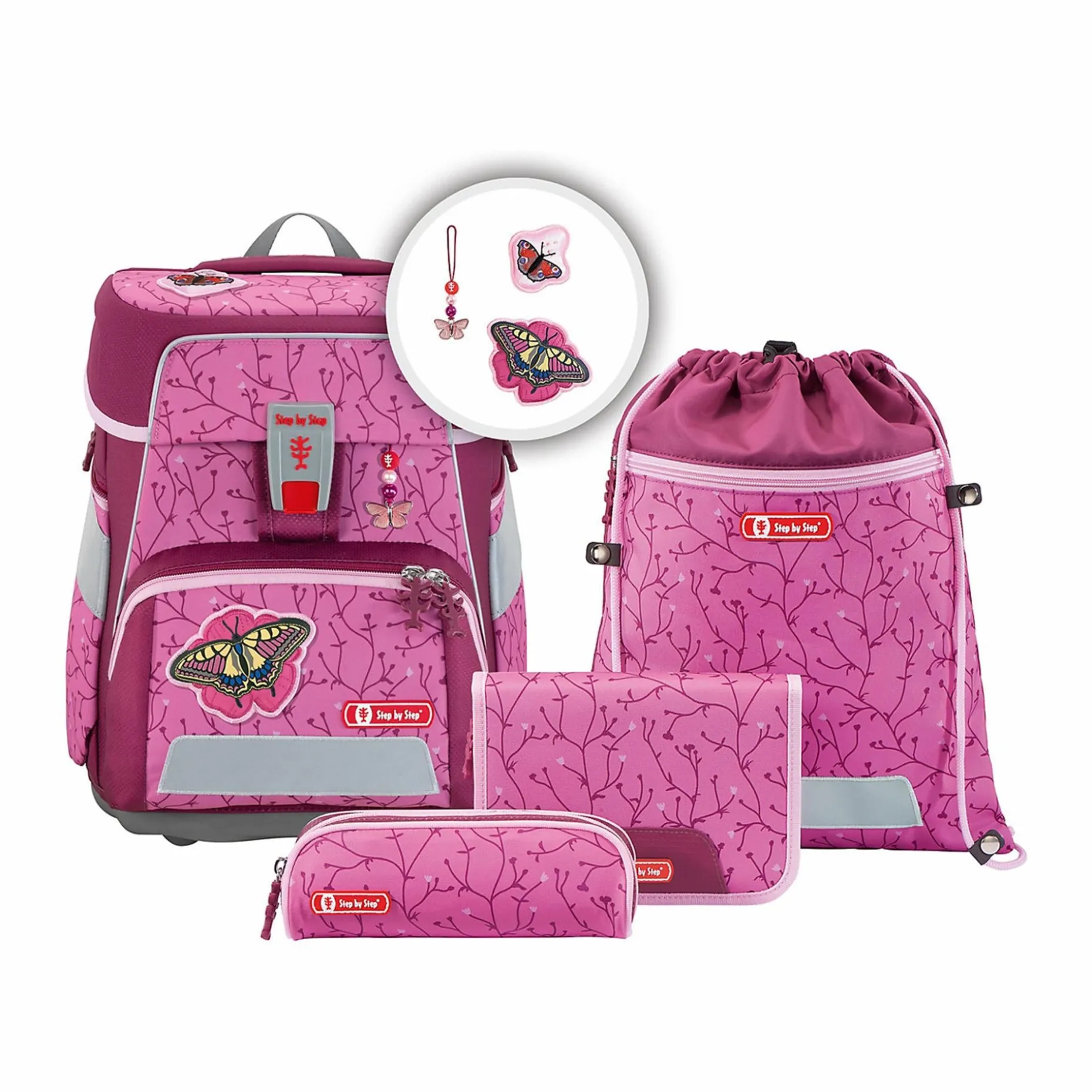 Step by Step Schulranzen-Set SPACE - Variante: Natural Butterfly pink
