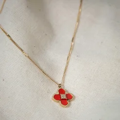 ZAG Bijoux Halskette Blume - Farbe: Rot/Gold