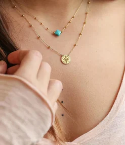 Zag Bijoux Halskette Velasquez SHORT GOLDEN STEEL Malachite 38CM+5 - Variante: Coffee
