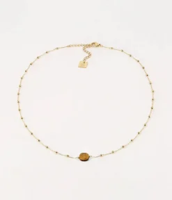 Zag Bijoux NECKLACE SHORT GOLDEN STEEL Lapis lazuli 38+5cm