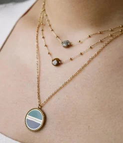 Zag Bijoux NECKLACE SHORT GOLDEN STEEL Lapis lazuli 38+5cm