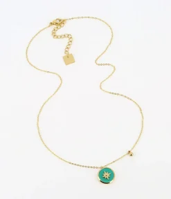 Zag Bijoux Sun Necklace Edelstahl vergoldet Grün